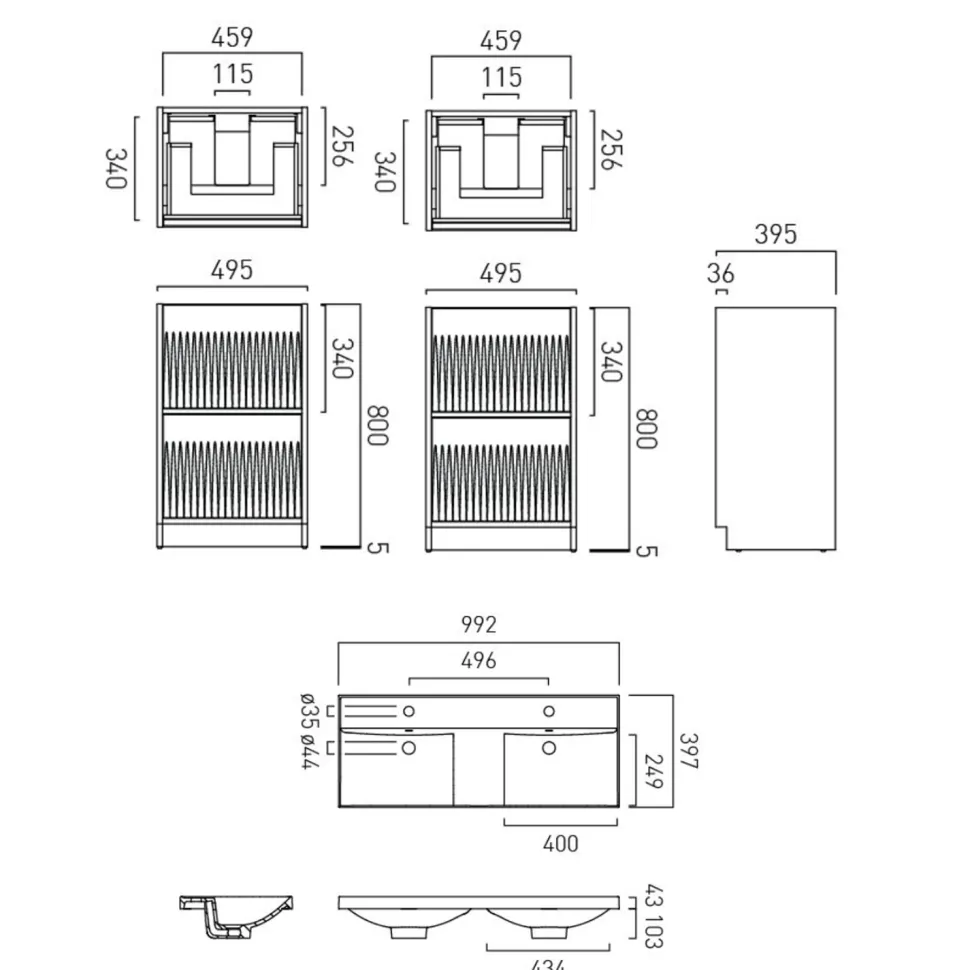 Vado Safari 1000mm Fluted Floorstanding Vanity Unit & Double Basin