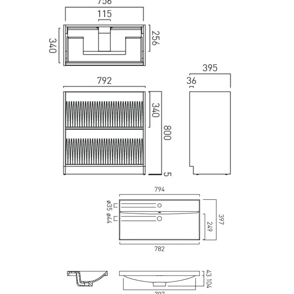Vado Safari 800mm Fluted Floorstanding Vanity Unit & Basin