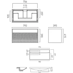 Vado Safari 800mm Fluted Wall Hung Vanity Unit & Basin