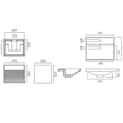 Vado Safari 500mm Fluted Wall Hung Vanity Unit & Basin