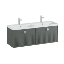 Vado Safari 1200mm Fluted Wall Hung Vanity Unit & Double Basin