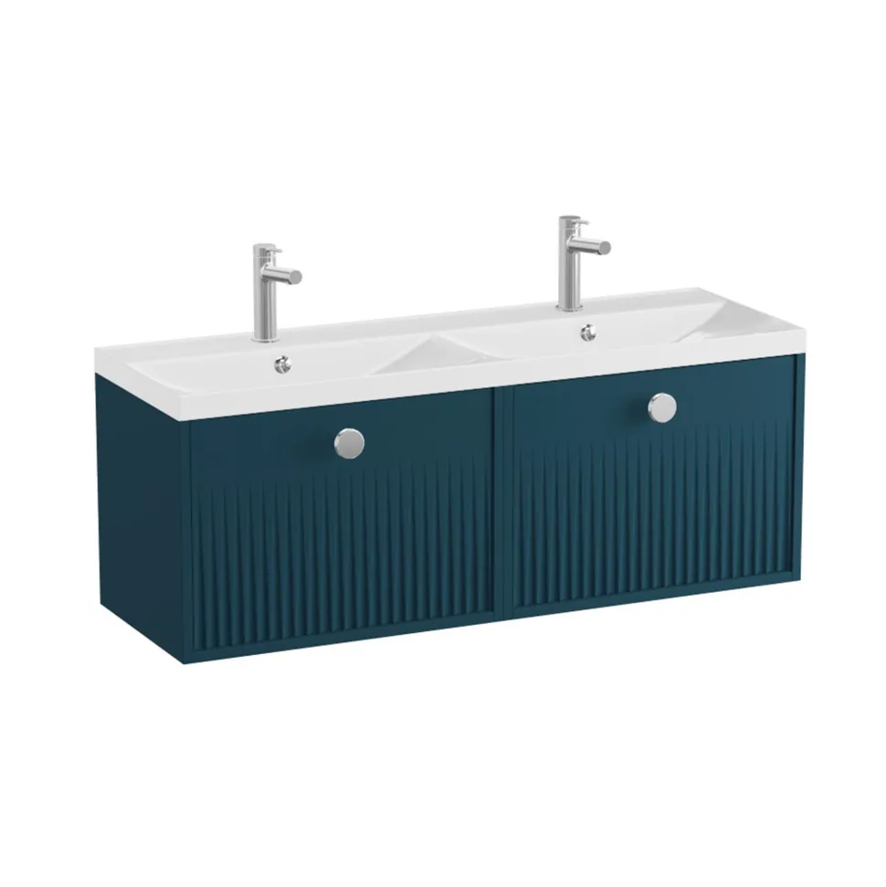 Vado Safari 1200mm Fluted Wall Hung Vanity Unit & Double Basin
