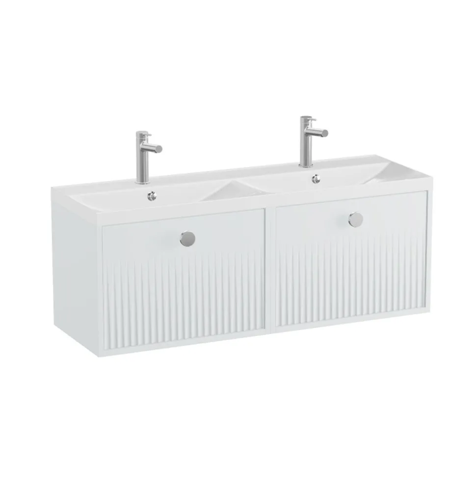 Vado Safari 1200mm Fluted Wall Hung Vanity Unit & Double Basin
