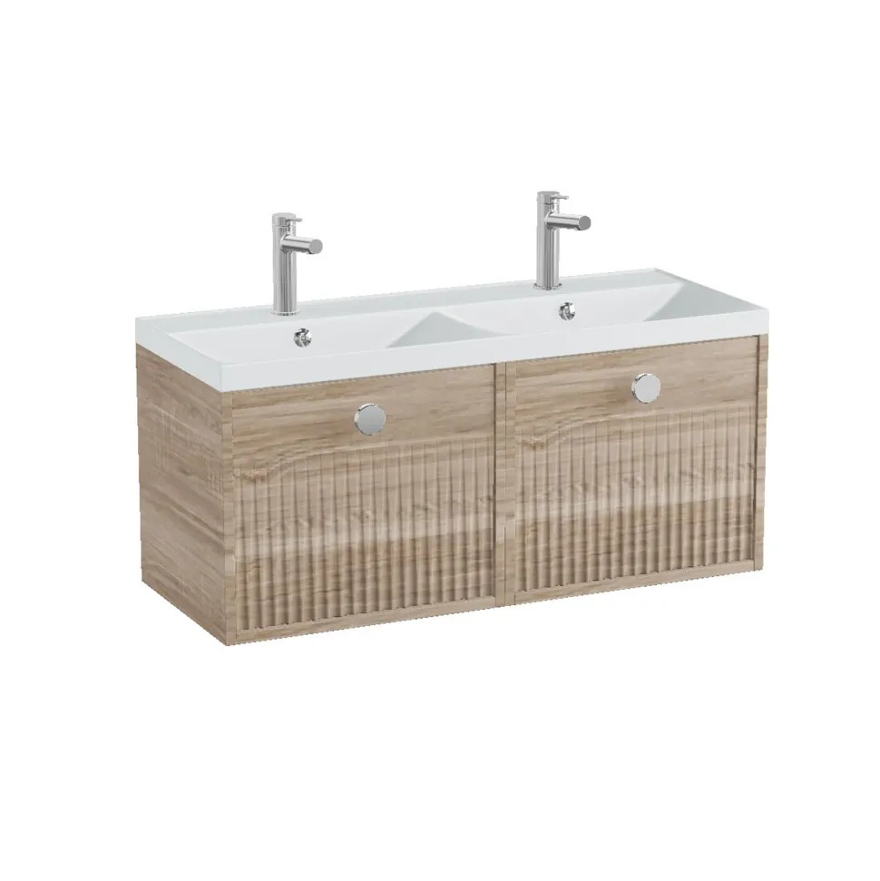 Vado Safari 1000mm Fluted Wall Hung Vanity Unit & Double Basin