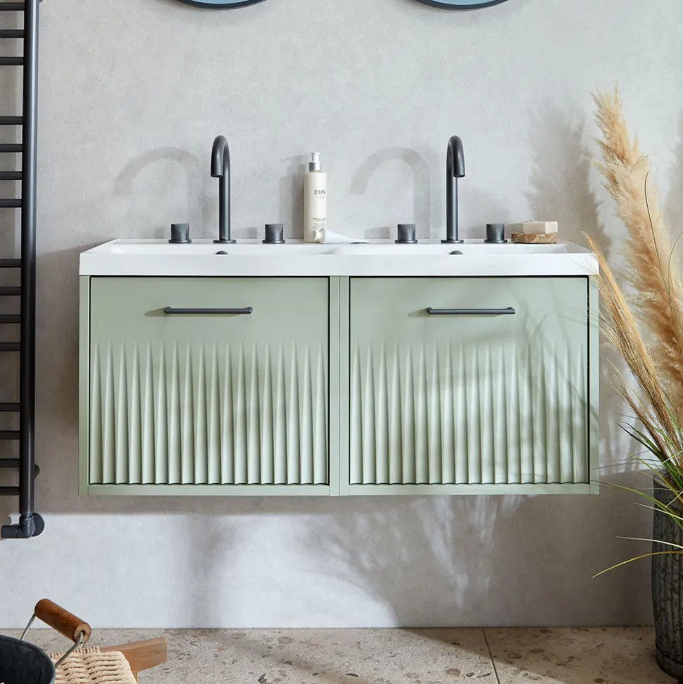 Vado Safari 1000mm Fluted Wall Hung Vanity Unit & Double Basin