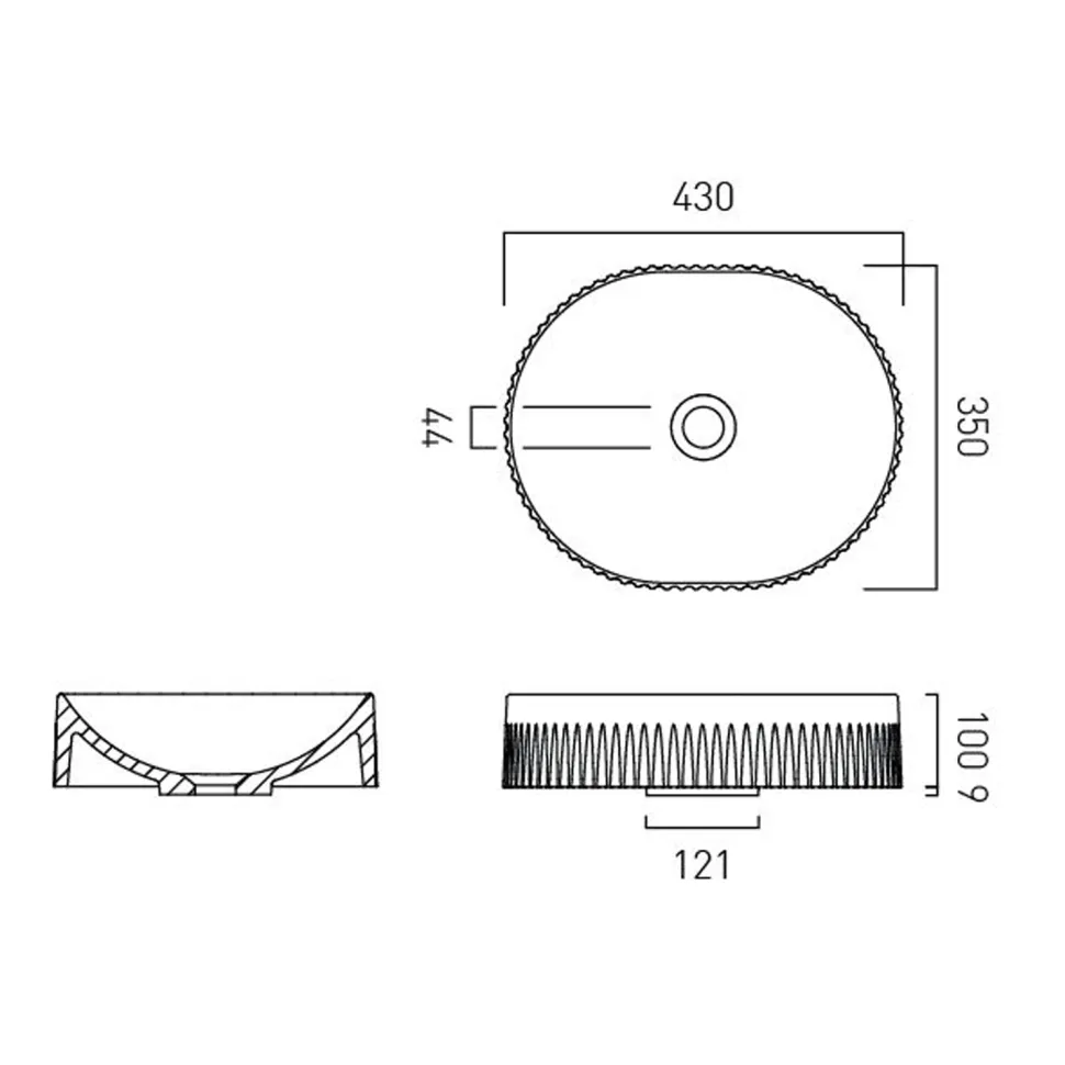 Vado Safari Oval Fluted Countertop Basin