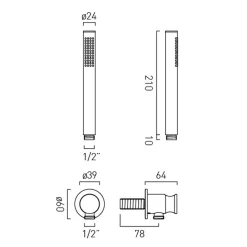 Vado Safari Shower Handset with Integrated Outlet, Holder & 1500mm Hose
