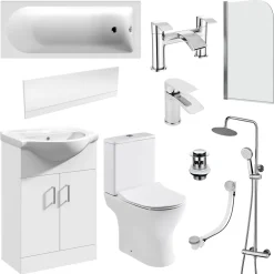 Vellamo Alpine Complete Bathroom Suite with Shower Bath & Rimless Toilet
