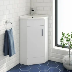 Vellamo Alpine 1 Door Corner Cabinet Vanity Unit & Ceramic Basin - White Gloss
