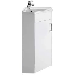Vellamo Alpine 1 Door Corner Cabinet Vanity Unit & Ceramic Basin - White Gloss