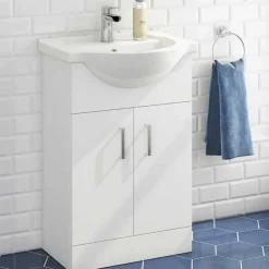 Vellamo Alpine 550mm Floorstanding Vanity Unit & Basin - Gloss White