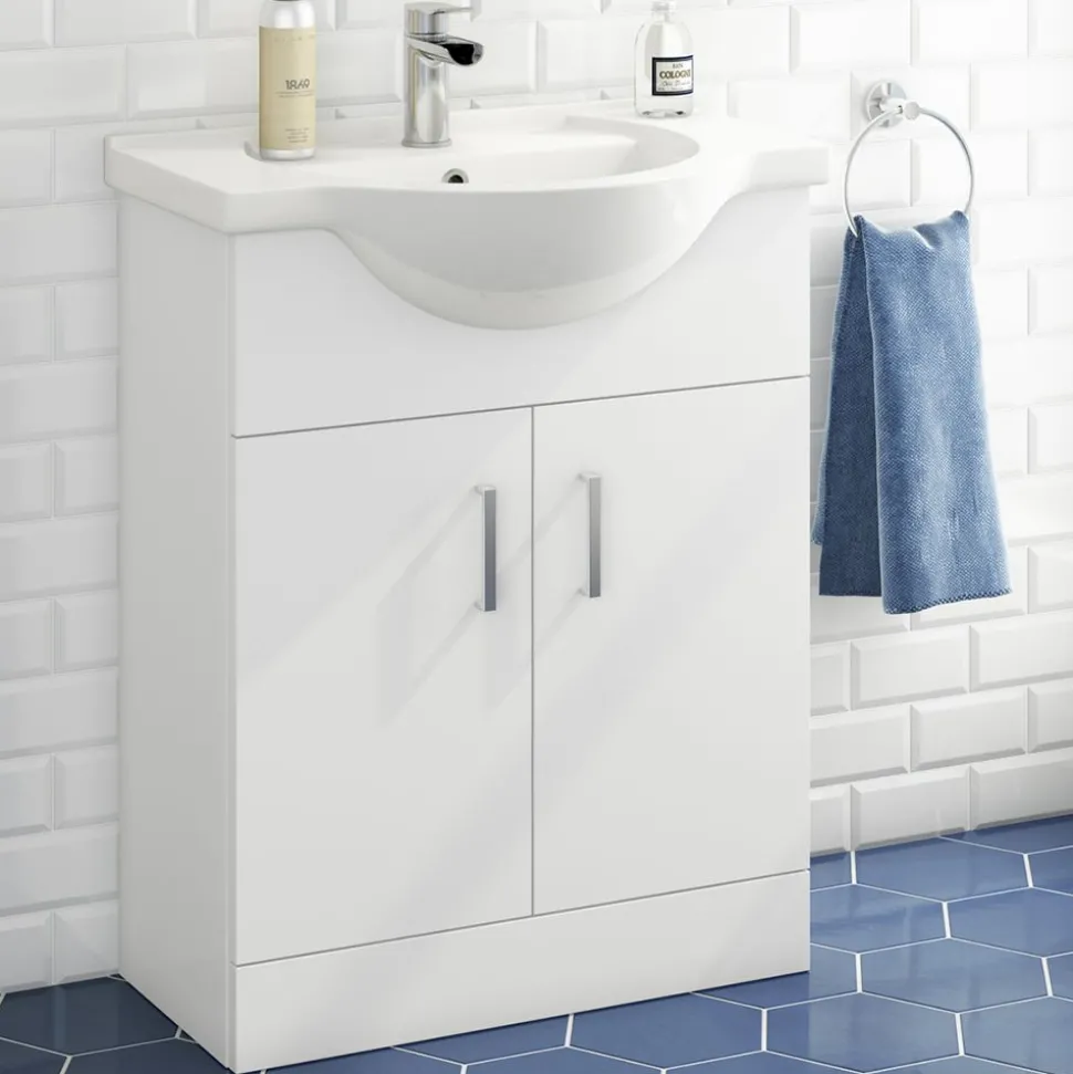 Vellamo Alpine 650mm Floorstanding Vanity Unit & Basin - Gloss White
