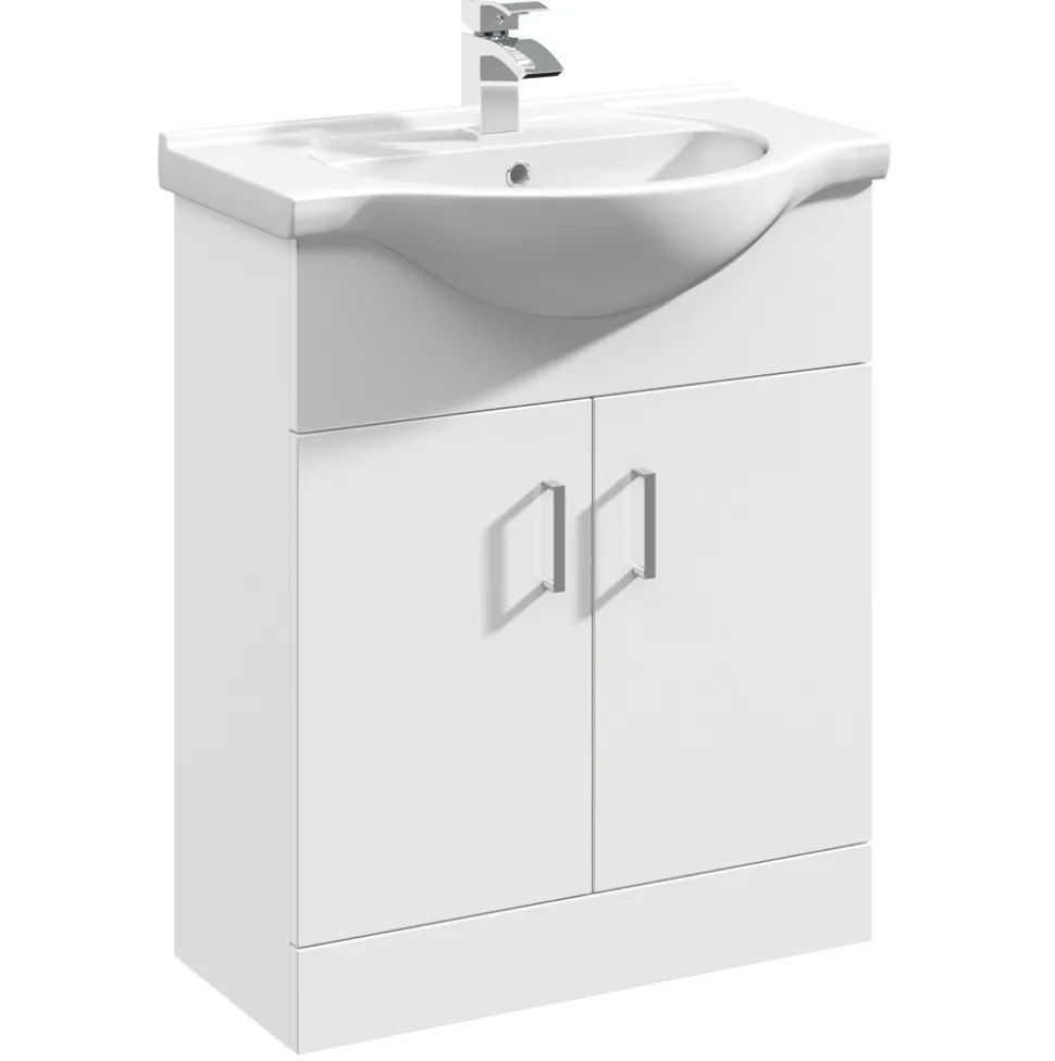 Vellamo Alpine 650mm Floorstanding Vanity Unit & Basin - Gloss White