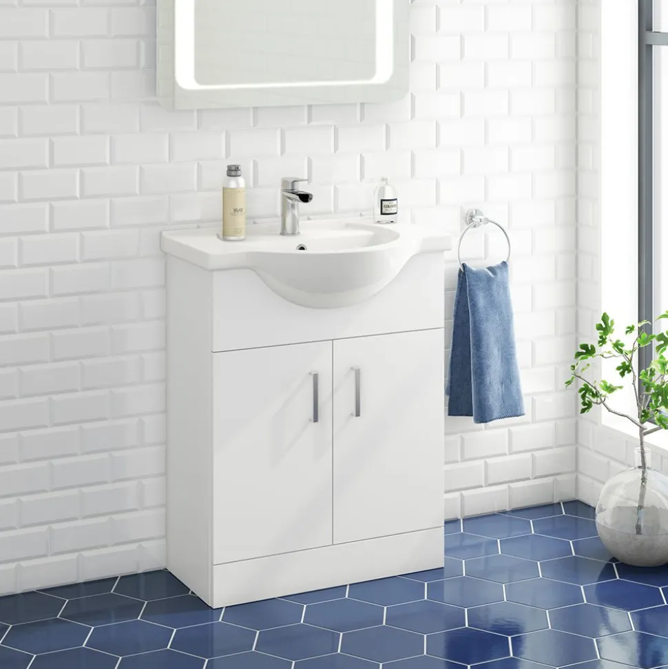 Vellamo Alpine 650mm Floorstanding Vanity Unit & Basin - Gloss White