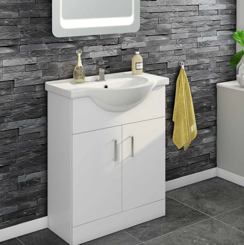 Vellamo Alpine 650mm Floorstanding Vanity Unit & Basin - Gloss White