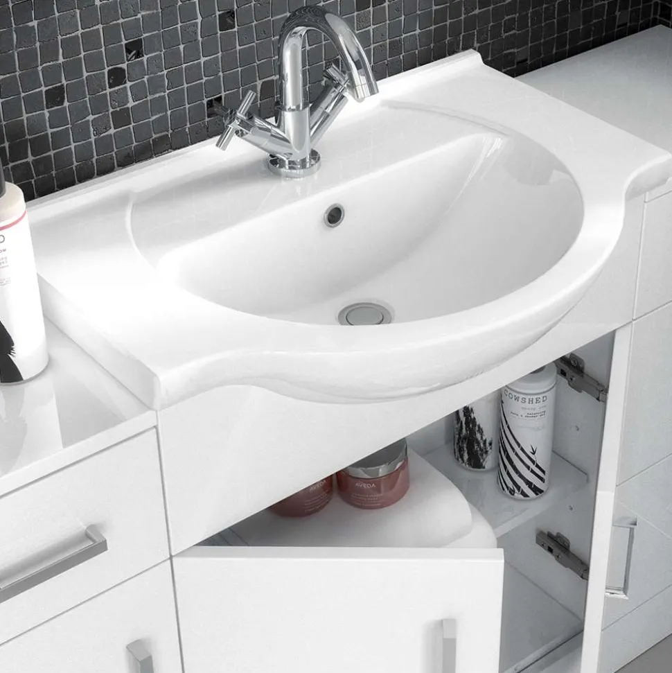 Vellamo Alpine 650mm Floorstanding Vanity Unit & Basin - Gloss White