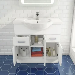 Vellamo Alpine 850mm Floorstanding Vanity Unit & Basin - Gloss White