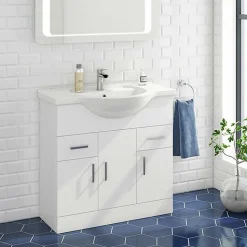 Vellamo Alpine 850mm Floorstanding Vanity Unit & Basin - Gloss White