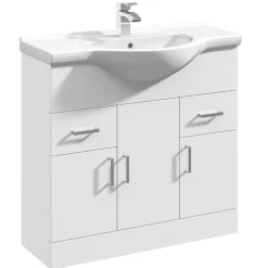 Vellamo Alpine 850mm Floorstanding Vanity Unit & Basin - Gloss White