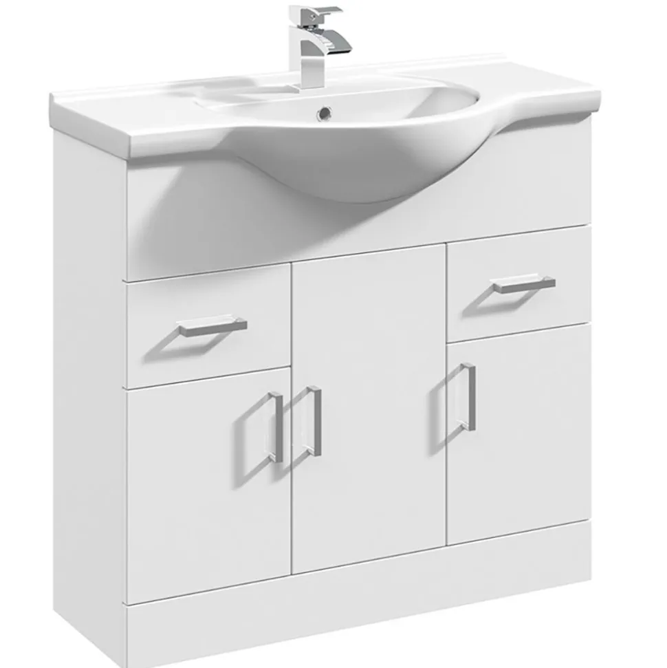 Vellamo Alpine 850mm Floorstanding Vanity Unit & Basin - Gloss White