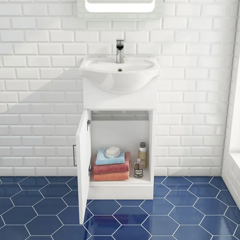 Vellamo Alpine 450mm Floorstanding Vanity Unit & Basin - Gloss White
