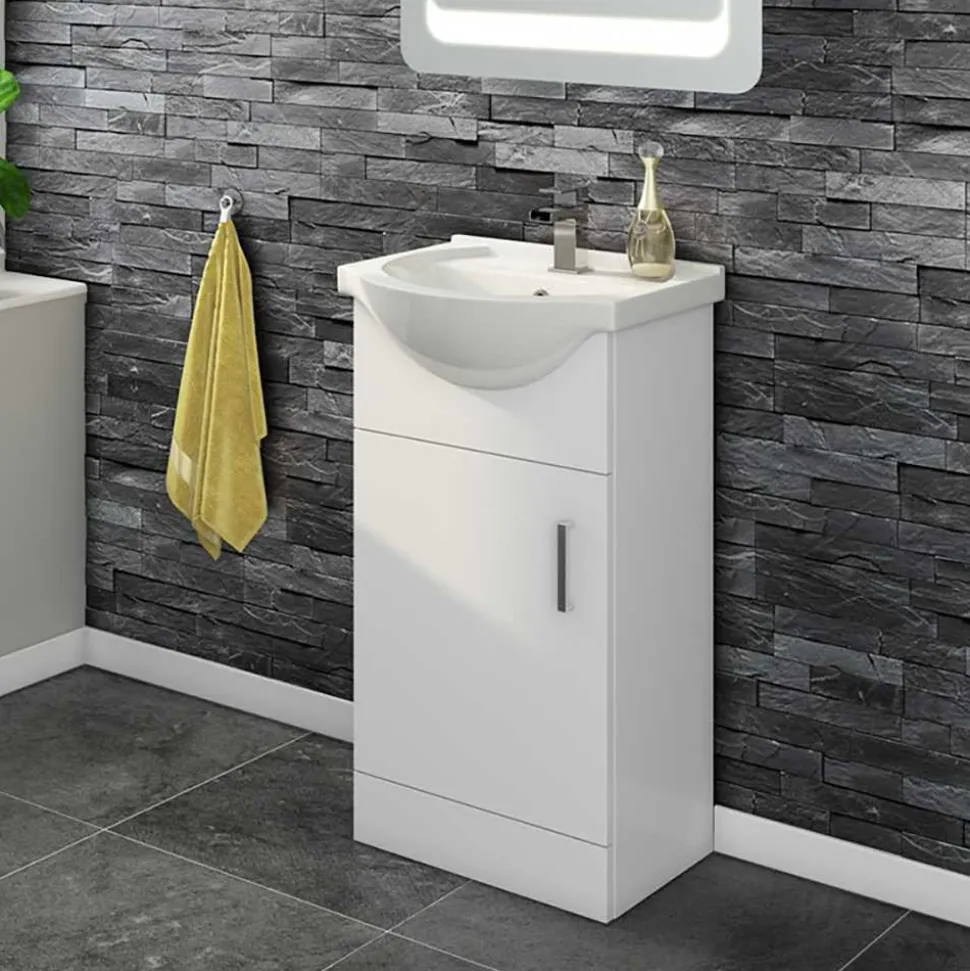 Vellamo Alpine 450mm Floorstanding Vanity Unit & Basin - Gloss White