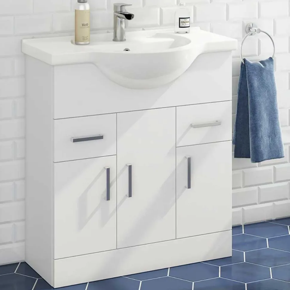 Vellamo Alpine 750mm Floorstanding Vanity Unit & Basin - Gloss White