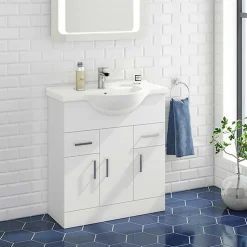 Vellamo Alpine 750mm Floorstanding Vanity Unit & Basin - Gloss White