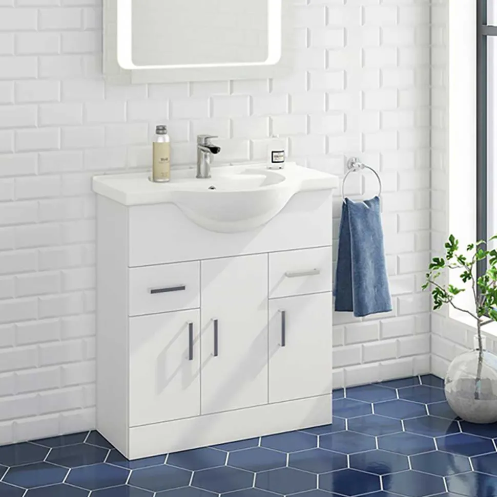 Vellamo Alpine 750mm Floorstanding Vanity Unit & Basin - Gloss White