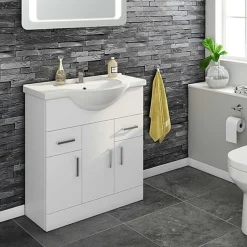 Vellamo Alpine 750mm Floorstanding Vanity Unit & Basin - Gloss White