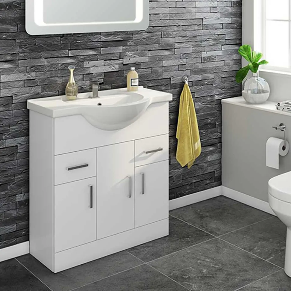 Vellamo Alpine 750mm Floorstanding Vanity Unit & Basin - Gloss White