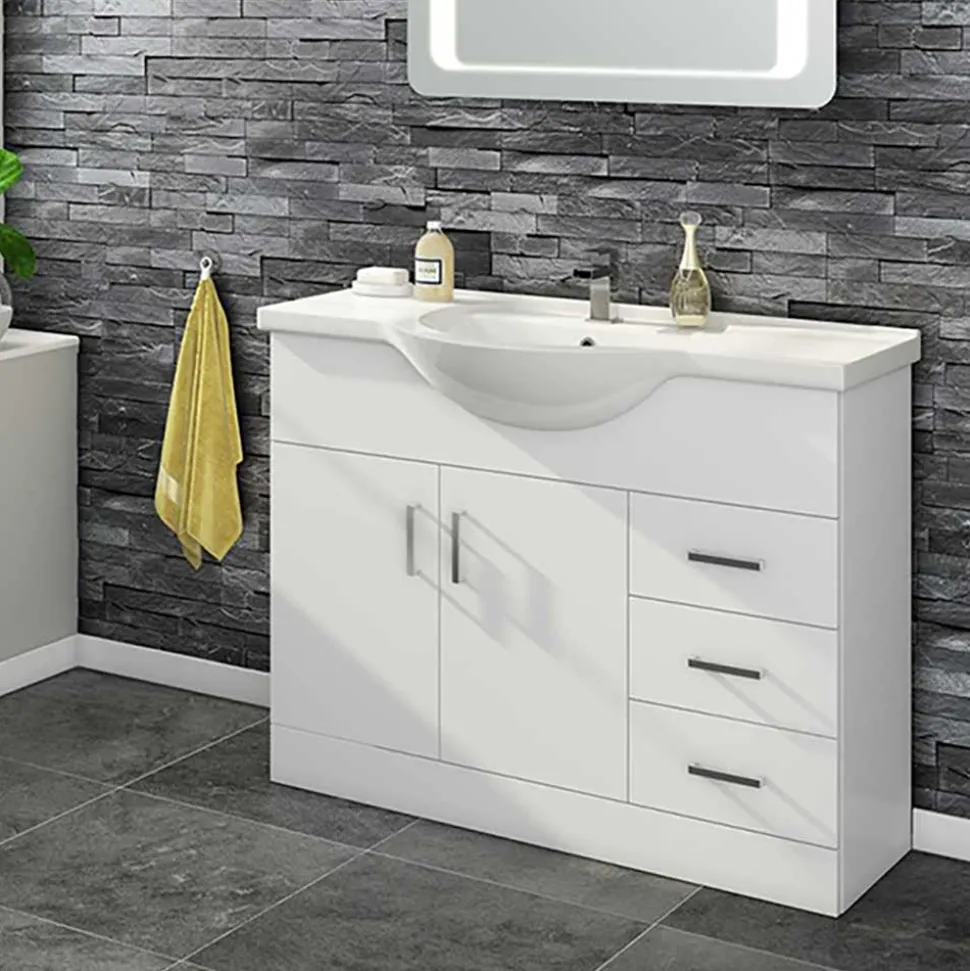 Vellamo Alpine 1060mm Floorstanding Vanity Unit & Basin - Gloss White