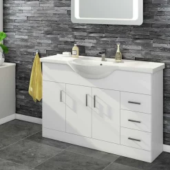 Vellamo Alpine 1200mm White Gloss Floor Standing Vanity Unit & Basin