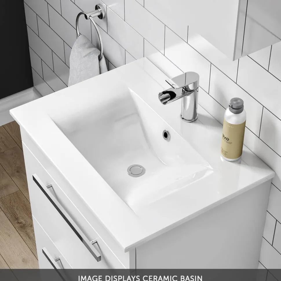 Vellamo Aspire 1100mm 2 Door Combination Basin & Toilet Unit with Matt Black Handles & Overflow Cover - Gloss White