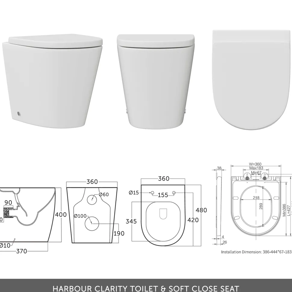 Vellamo Aspire 1100mm 2 Door Combination Basin & Toilet Unit with Matt Black Handles & Overflow Cover - Gloss White