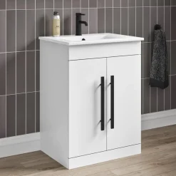 Vellamo Aspire 1100mm 2 Door Combination Basin & Toilet Unit with Matt Black Handles & Overflow Cover - Gloss White