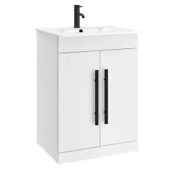 Vellamo Aspire 1100mm 2 Door Combination Basin & Toilet Unit with Matt Black Handles & Overflow Cover - Gloss White