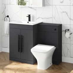 Vellamo Aspire 1100mm 2 Door Combination Basin & Toilet Unit with Matt Black Handles & Overflow Cover - Matt Grey