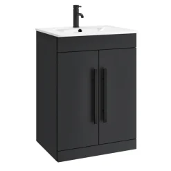 Vellamo Aspire 1100mm 2 Door Combination Basin & Toilet Unit with Matt Black Handles & Overflow Cover - Matt Grey