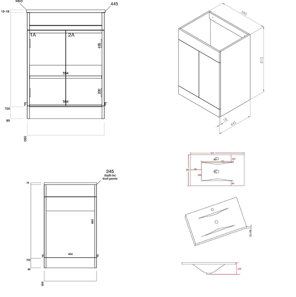 Vellamo Aspire 1100mm 2 Door Combination Basin & Toilet Unit - Matt Grey