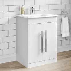Vellamo Aspire 600mm Floorstanding 2 Door Vanity Unit & Thin Ceramic Basin