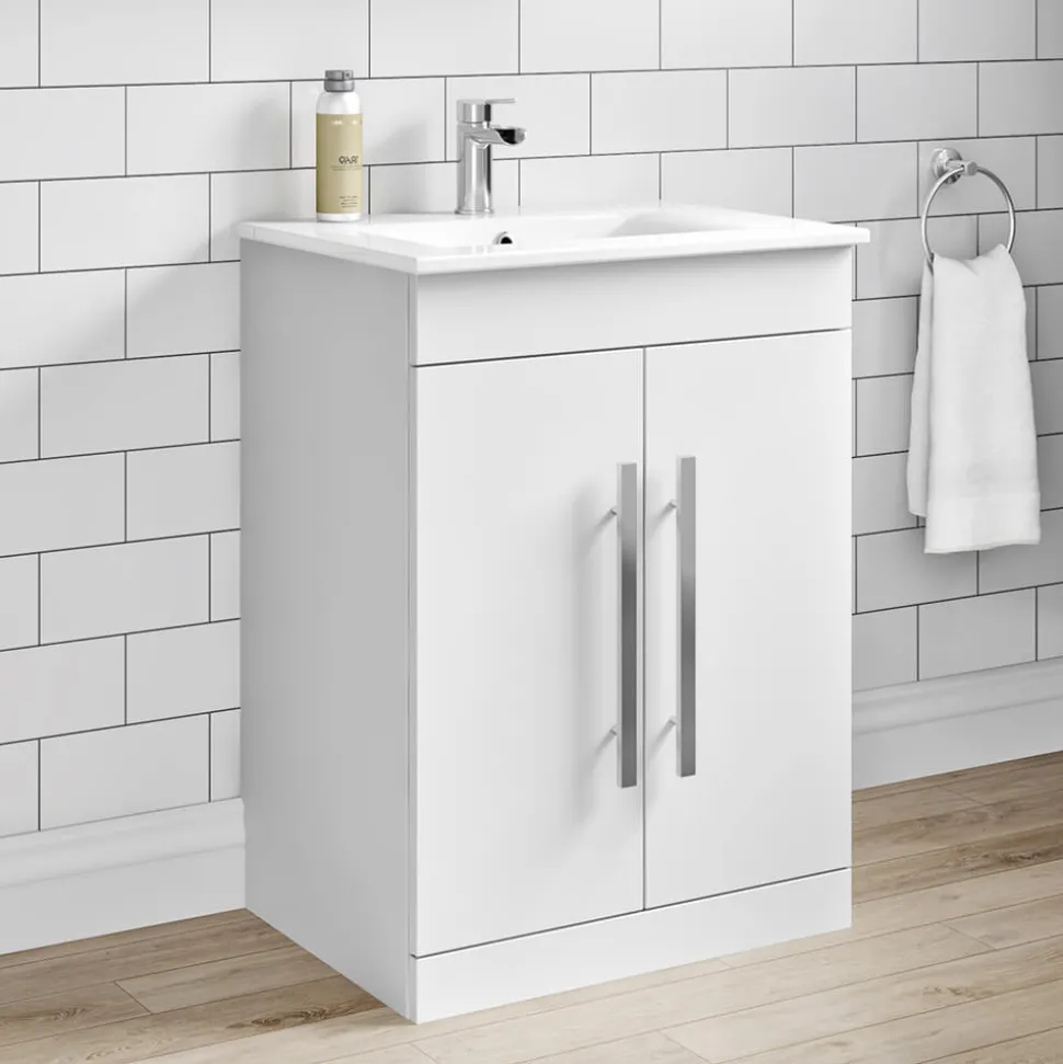 Vellamo Aspire 600mm Floorstanding 2 Door Vanity Unit & Thin Ceramic Basin