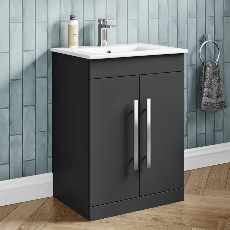 Vellamo Aspire 600mm Floorstanding 2 Door Vanity Unit & Thin Ceramic Basin