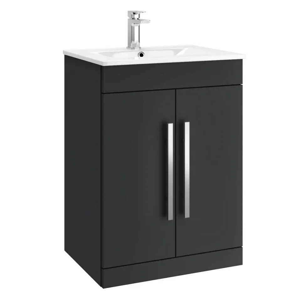 Vellamo Aspire 600mm Floorstanding 2 Door Vanity Unit & Thin Ceramic Basin