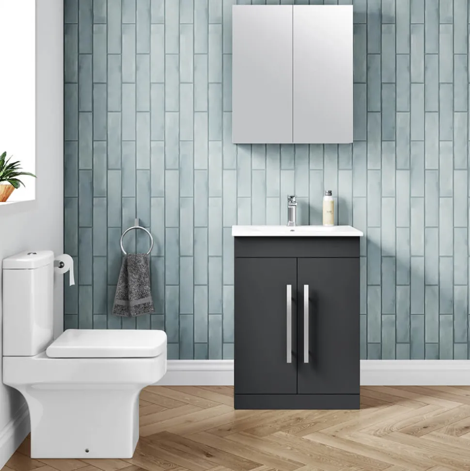 Vellamo Aspire 600mm Floorstanding 2 Door Vanity Unit & Thin Ceramic Basin