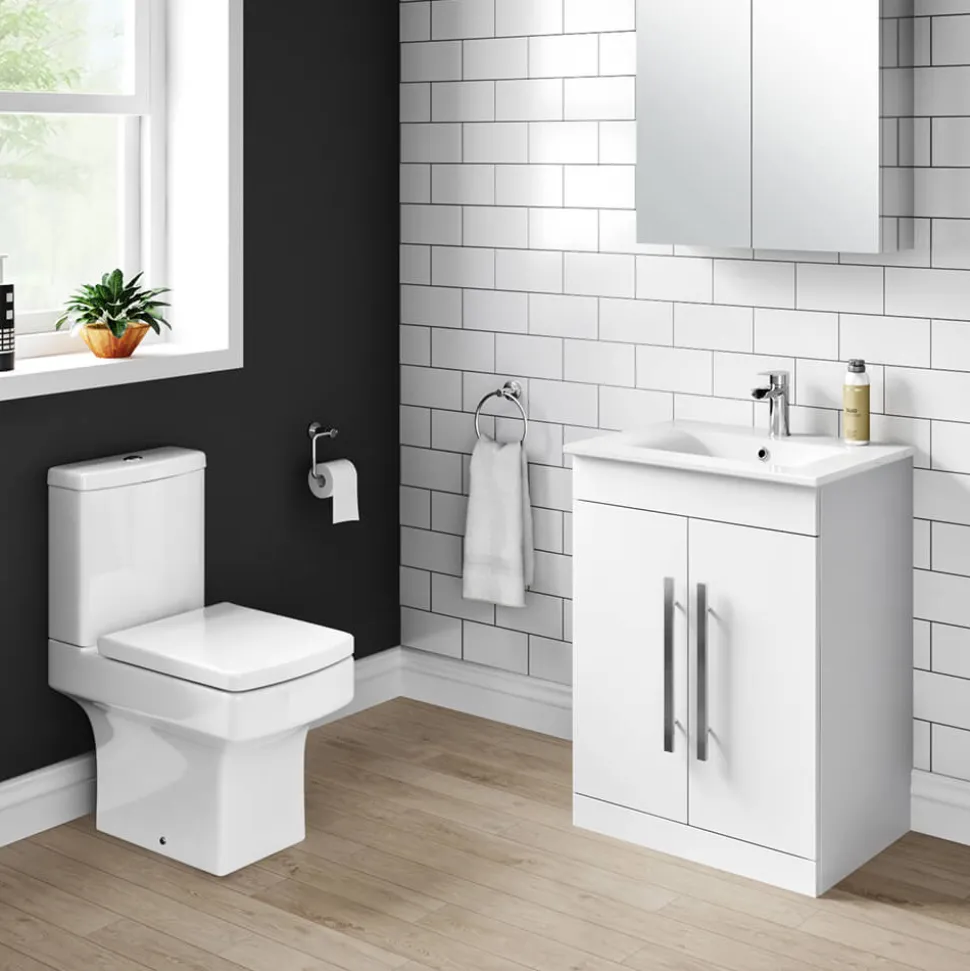 Vellamo Aspire 600mm Floorstanding 2 Door Vanity Unit & Thin Ceramic Basin