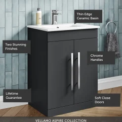 Vellamo Aspire 600mm Floorstanding 2 Door Vanity Unit & Thin Ceramic Basin