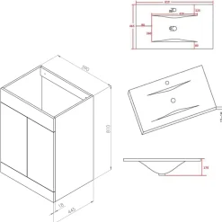 Vellamo Aspire 600mm Floorstanding 2 Door Vanity Unit & Thin Ceramic Basin