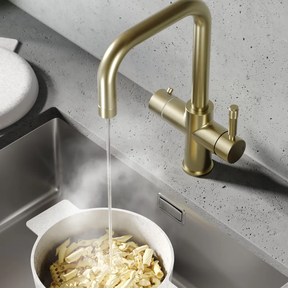 Vellamo Aura 4-in-1 Instant Boiling Water Tap with Knurled Handles & Spout, Boiler, Chiller & Filter
