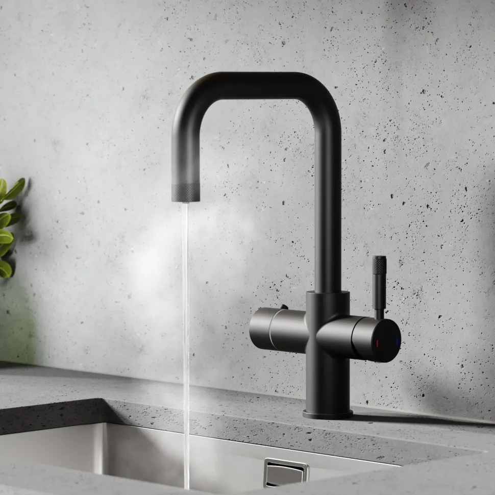 Vellamo Aura 4-in-1 Instant Boiling Water Tap with Knurled Handles & Spout, Boiler & Filter